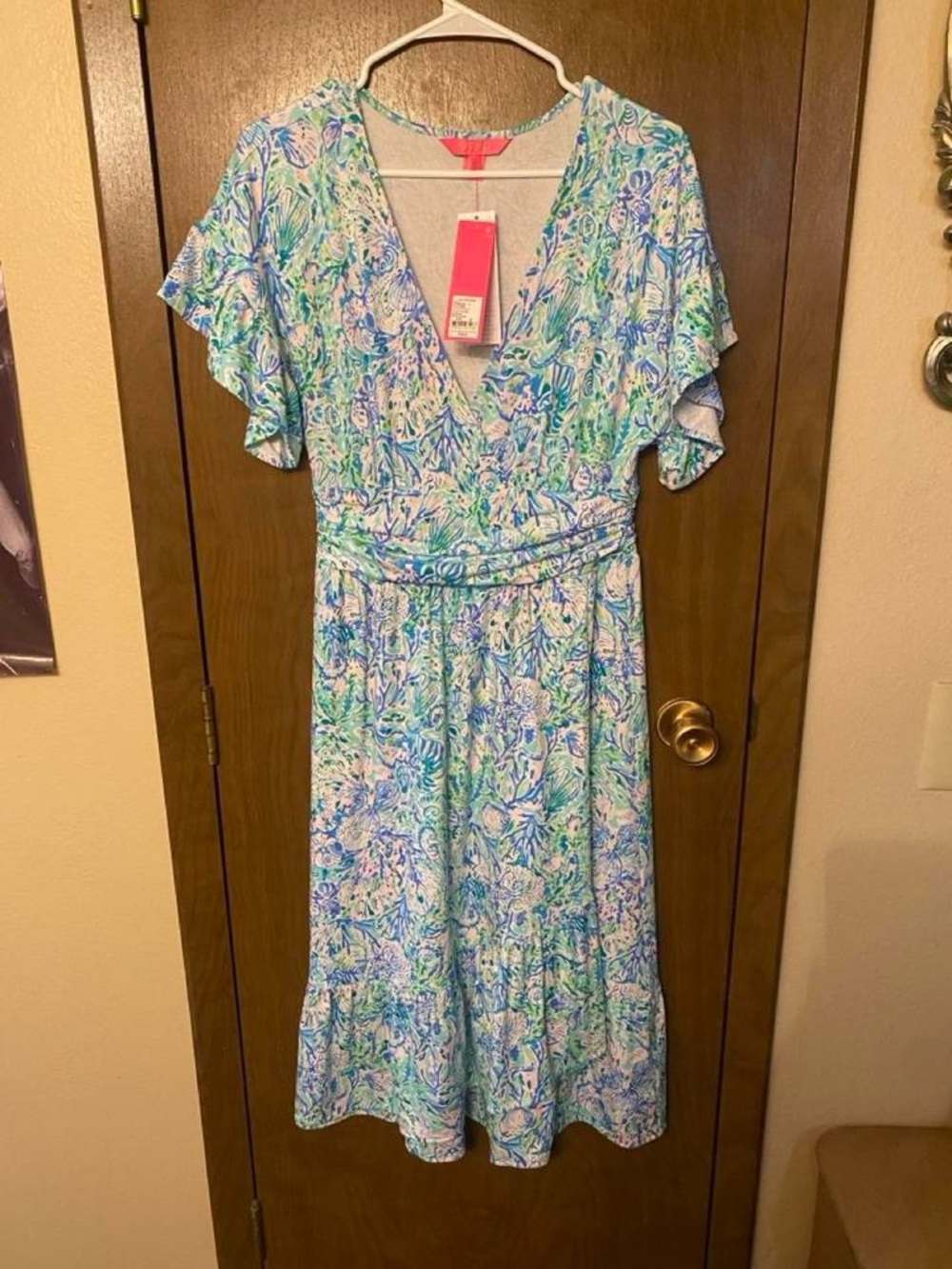 Lilly Pulitzer Aqua & Seafoam Floral Wrap Midi Dress